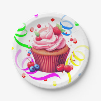 Happy Birthday Paper Plates Confetti Cupcake ペーパープレート