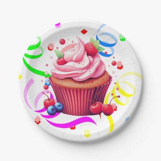 Happy Birthday Paper Plates Confetti Cupcake ペーパープレート (正面)