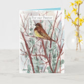 Happy Birthday Pastor Bird Trees Watercolor カード (黄色い花)