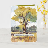 Happy Birthday Pastor Fall Tree Watercolor Custom カード (黄色い花)