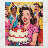 Happy Birthday | Personalized Retro Pop Art ワインラベル (シングルラベル)