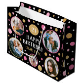 Happy Birthday Photo Collage Any Age 21st Pink ラージペーパーバッグ (正面アングル)