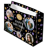 Happy Birthday Photo Collage Any Age 25th Purple ラージペーパーバッグ (正面アングル)
