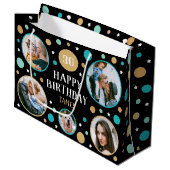 Happy Birthday Photo Collage Any Age 30th Teal ラージペーパーバッグ (正面アングル)