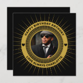 Happy Birthday Photo Gold Black Modern Card (正面/裏面)