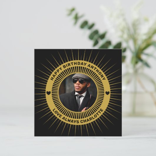 Happy Birthday Photo Gold Black Modern Card (スタンド正面)