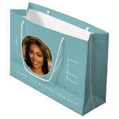 Happy Birthday Photo Love Typography Chic Blue ラージペーパーバッグ (正面アングル)