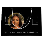 Happy Birthday Photo Love Typography Elegant Black ラージペーパーバッグ (正面)