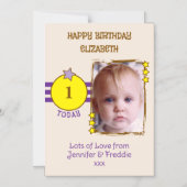 Happy Birthday photo name age purple magnetic card マグネット招待状 (正面)