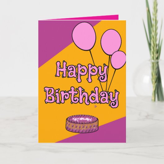 Happy birthday pink balloons and cake design  カード (正面)
