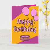 Happy birthday pink balloons and cake design  カード (黄色い花)