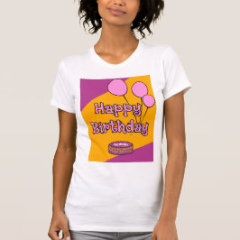 Happy birthday pink balloons and cake design  tシャツ