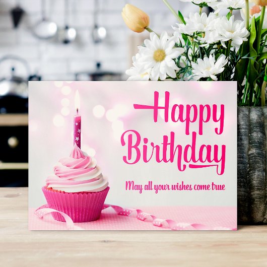 Happy Birthday Pink Cupcake Birthday Card サンキューカード