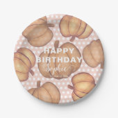 Happy Birthday Pink & Orange Pumpkin Party  ペーパープレート (正面)