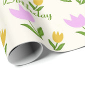 Happy Birthday Pink Orange Tulips Cute Custom Name ラッピングペーパー (ロールコーナー)
