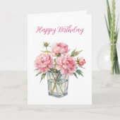 Happy Birthday Pink Peonies Greeting  カード (正面)
