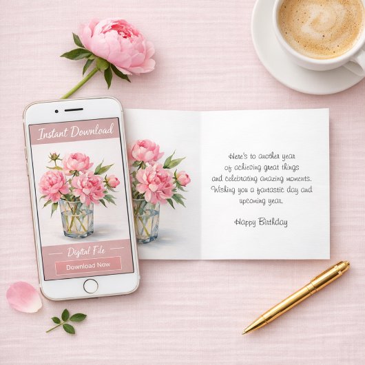 Happy Birthday Pink Peonies Greeting  カード