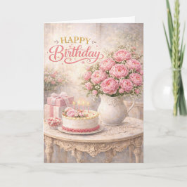 Happy Birthday Pink Peony Cottage Still Life カード