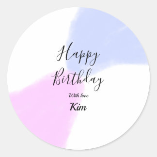 Happy birthday pink purple pastel name simple eleg ラウンドシール