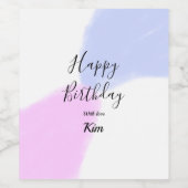Happy birthday pink purple pastel name simple eleg ワインラベル (シングルラベル)