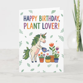 Happy Birthday Plant Lover Unicorn Watering Flower カード