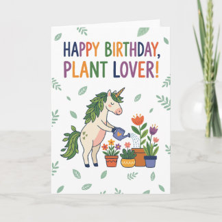 Happy Birthday Plant Lover Unicorn Watering Flower カード