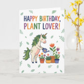 Happy Birthday Plant Lover Unicorn Watering Flower カード (黄色い花)