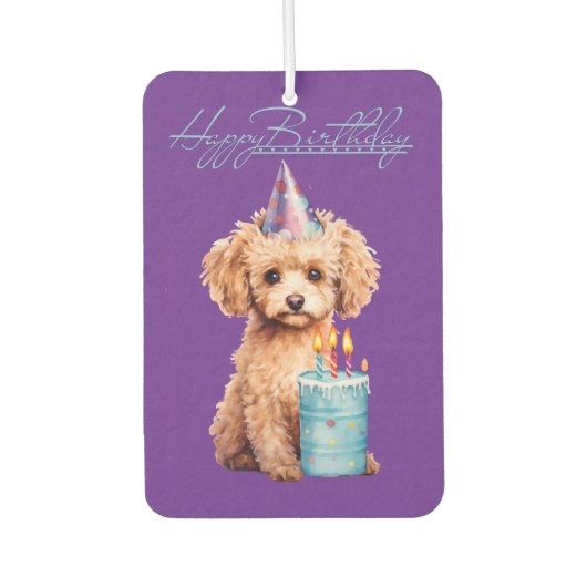 Happy Birthday Poodle Pup Blue Cake Air Freshener カーエアーフレッシュナー (正面)