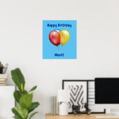 Happy Birthday Poster Sign with Balloons ポスター (ホームオフィス)