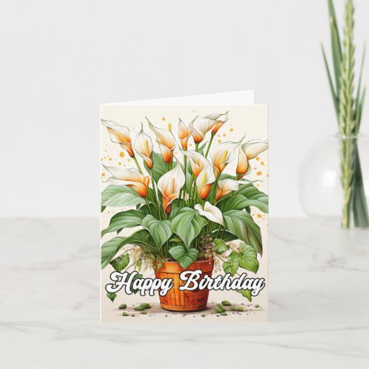 Happy Birthday Potted Beautiful Calla Lilies カード (正面)