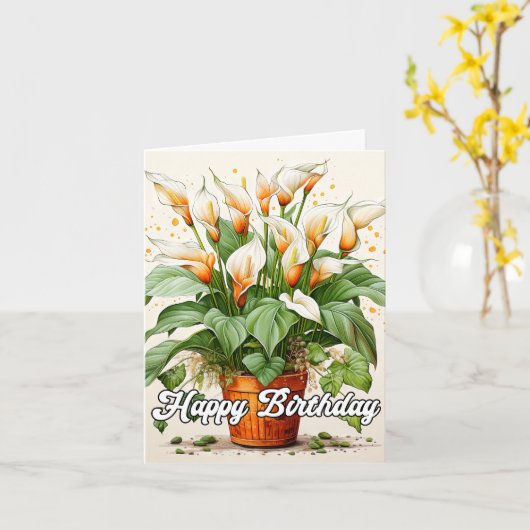 Happy Birthday Potted Beautiful Calla Lilies カード (黄色い花)