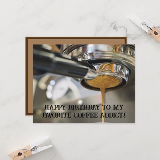Happy Birthday Pouring Espresso Coffee Machine カード (正面/裏面インサイチュ)