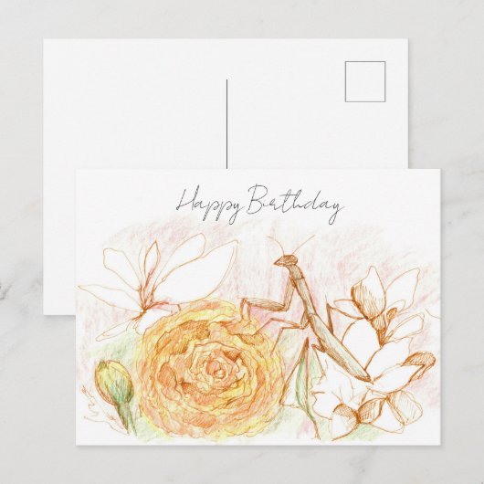 Happy Birthday Praying Mantis Garden Bug  ポストカード (正面/裏面)