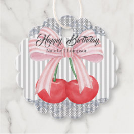 Happy birthday Pretty Cherries blue stripes pastel フェイバータグ