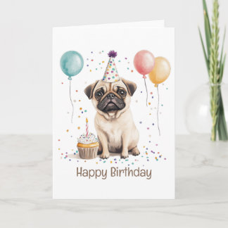 Happy Birthday Pug Dog カード