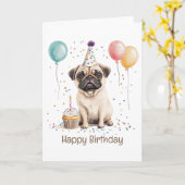 Happy Birthday Pug Dog カード (黄色い花)
