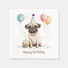 Happy Birthday Pug Dog スタンダードカクテルナプキン