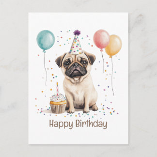 Happy Birthday Pug Dog ポストカード