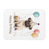 Happy Birthday Pug Dog マグネット (横)