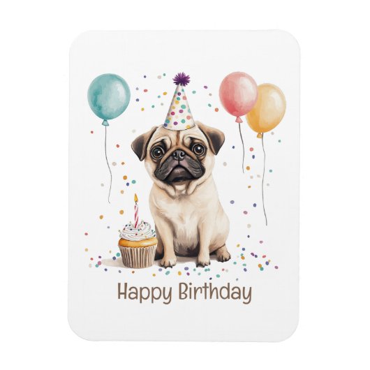 Happy Birthday Pug Dog マグネット (縦)