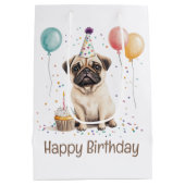 Happy Birthday Pug Dog ミディアムペーパーバッグ (裏面)