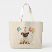 Happy Birthday Pug Dog ラージトートバッグ (裏面)