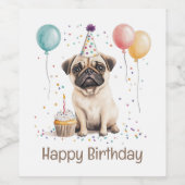 Happy Birthday Pug Dog ワインラベル (シングルラベル)