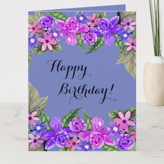 Happy Birthday! Purple Floral Swags, Large Card カード (正面)