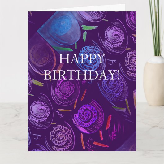 HAPPY BIRTHDAY PURPLE FLOWERS カード (正面)