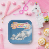 Happy birthday racing car cloud 7 in.² paper plate ペーパープレート (パーティー)
