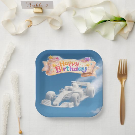 Happy birthday racing car cloud 7 in.² paper plate ペーパープレート (ウェディング)
