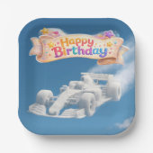 Happy birthday racing car cloud 7 in.² paper plate ペーパープレート (正面)
