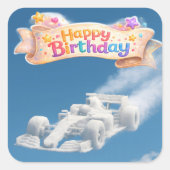 Happy birthday racing car cloud Square スクエアシール (正面)
