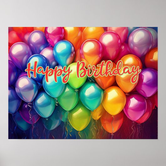 Happy Birthday Rainbow Balloons ポスター (正面)